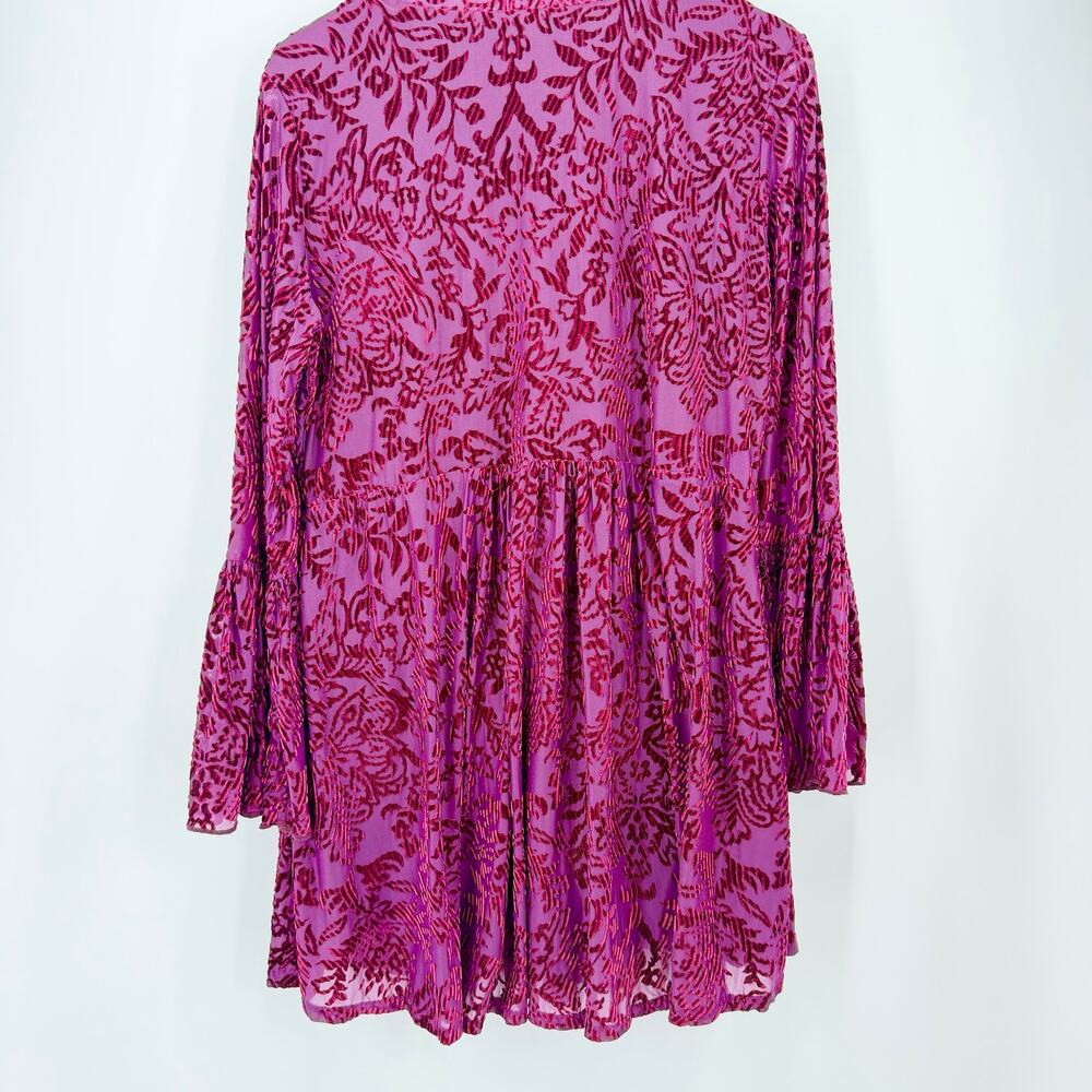 The Pyramid Collection Velvet Burnout Boho Babydoll Dress Purple Pink L - Picture 5 of 11